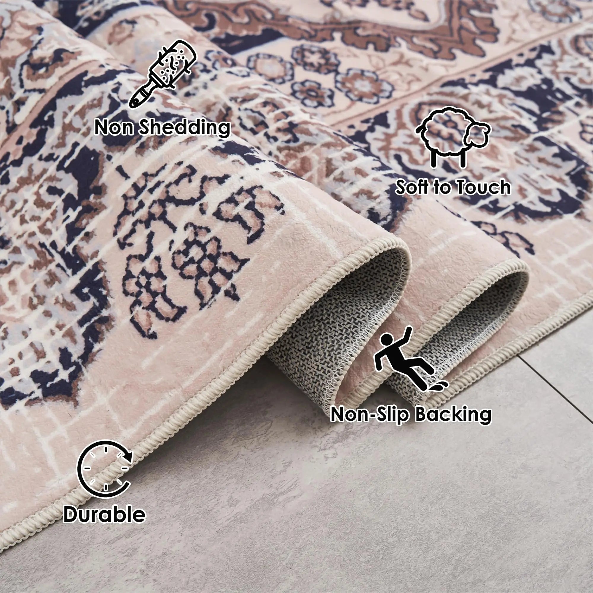 Navak Carpet Washable Area Rug,Area Rug for Living Room,Soft Area Rug for Bedroom,Vintage Design,TPR Anti-Slip Backing,Non Shedding