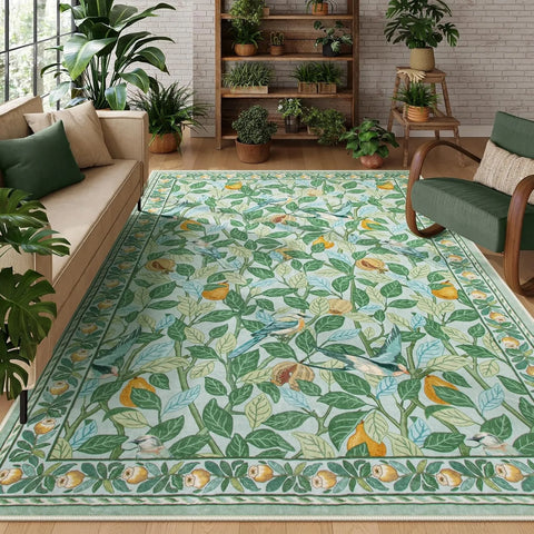Navak Carpet Green Plant Retro Area Rug – Rutschfester, maschinenwaschbarer Wohnzimmerteppich, weiche, große Bodenmatte für die Heimdekoration im Schlafzimmer