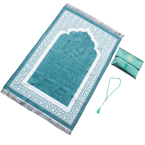 Navak-Teppich, muslimischer Gebetsteppich mit tragbarer Tasche, Perlen, muslimisch für Frauen und Männer, weiche Matte, Islam-Geschenkset, türkisch für Ramadan, Eid, Hadsch, Reisematte