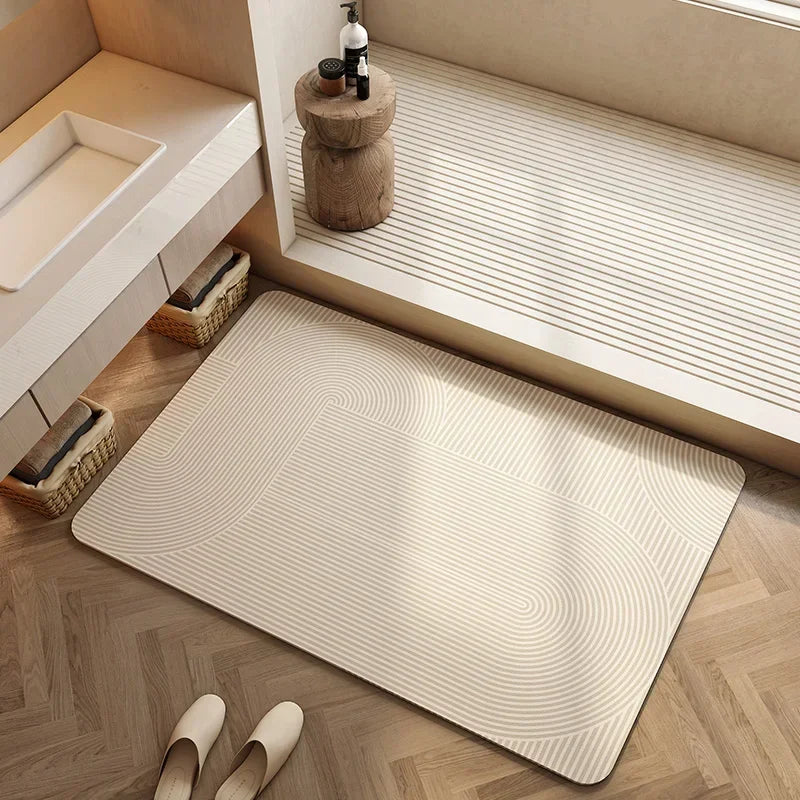 Navak Teppich, saugfähig, Badematte, rutschfest, für Badezimmer, Heimdekoration, cremefarben, beige, gestreift, Teppiche, Toiletteneingang, Kieselalgen-Schlammmatte