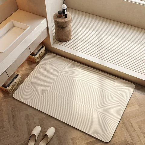 Navak Teppich, saugfähig, Badematte, rutschfest, für Badezimmer, Heimdekoration, cremefarben, beige, gestreift, Teppiche, Toiletteneingang, Kieselalgen-Schlammmatte