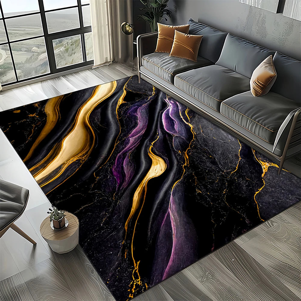 Navak Carpet Eleganter Teppich in Schwarz, Weiß und Gold – Anspruchsvolles marmorähnliches Muster für Wohnzimmer oder Schlafzimmer, rutschfeste moderne Wohndekoration