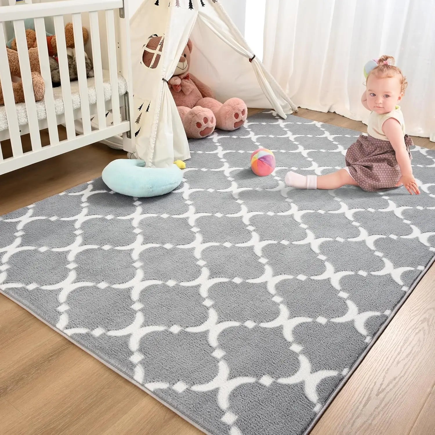 Navak Carpet Großer Shag-Teppich aus Memory-Schaum, Wohnzimmerteppich, 1,8 x 2,7 m, schwarzer Plüsch-Schlafzimmerteppich mit geometrischem Muster, Innenteppich für Kinderzimmerdekoration