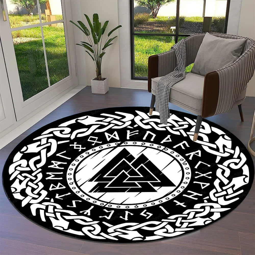 Navak Carpet Tree of Life Viking Yggdrasil Valknut Round Carpet Rug for Living Room Bedroom Sofa Decor,Kid Paly Area Rug Non-slip Floor Mat