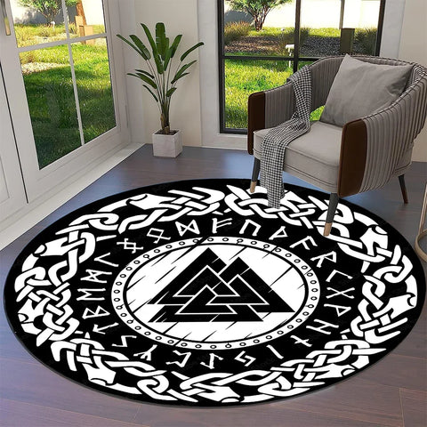 Navak Carpet Tree of Life Viking Yggdrasil Valknut Round Carpet Rug for Living Room Bedroom Sofa Decor,Kid Paly Area Rug Non-slip Floor Mat