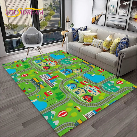 Navak Teppich Kinderspielmatte Verkehrsautobahn Stadt Spielzimmer Teppich Teppich für Zuhause Wohnzimmer Schlafzimmer Fußmatte Dekor, Bereich Teppich rutschfeste Bodenmatte