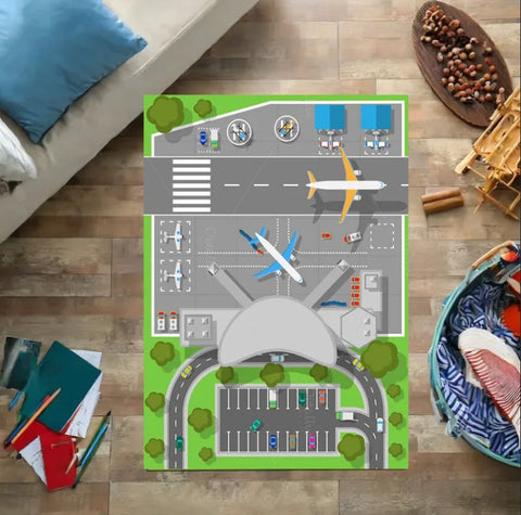 Navak Teppich, Kinderspielbereich, Teppiche, Flughafenlandebahnen, Draufsicht, Flugzeuge und Flugzeugankünfte, Teppich, Kinderzimmer, Spielzimmer, Kinderzimmer, 3D-Dekor