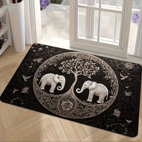 Navak Carpet 1-teilige Fußmatte mit Elefanten- und Lebensbaummotiv – rutschfest, maschinenwaschbar für Wohnzimmer, Badezimmer, Küche – strapazierfähiges Polyester