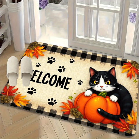 Navak Teppich, Herbst, Katzenpfote, Kürbis, Ahornblätter, Willkommens-Fußmatte, Herbst, Eingangsmatte, Thanksgiving-Dekor, Wohnzimmer, Schlafzimmer, rutschfeste Teppiche