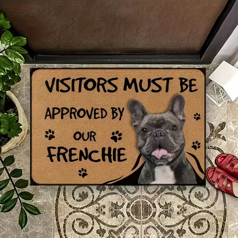 Navak Teppich Französische Bulldogge Anti-Rutsch-Fußmatte Interessanter "Besucher muss genehmigt werden" Willkommen Filzteppich Polyester Dekorativer Wohnzimmerteppich