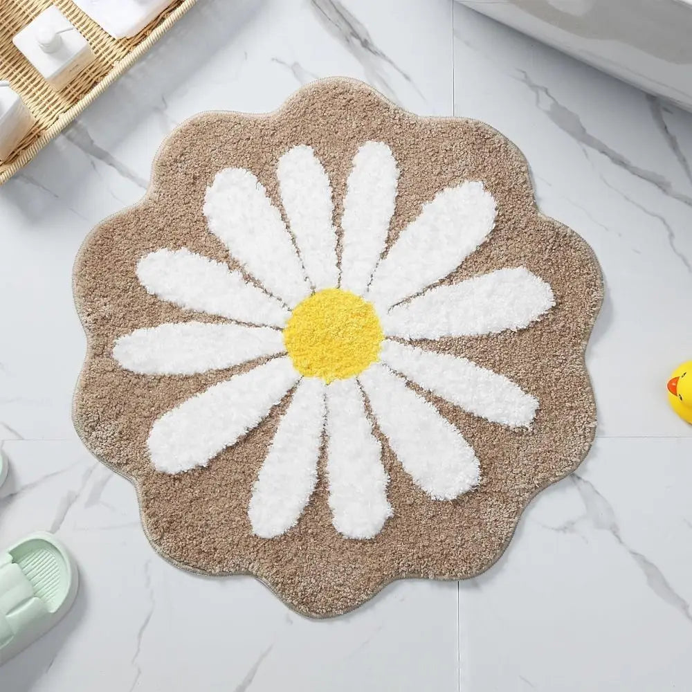 Navak Carpet Rutschfester Blumenteppich, beflockt, getuftet, Gänseblümchen, Badematte, Kaschmir-Imitat, waschbar, Baby-Krabbelteppich, Schlafzimmer, Wohnzimmer