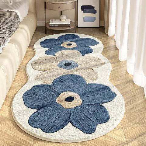 Navak Carpet Exclusive Picks Teppich für Schlafzimmer Streifen Flanell Nachttisch Teppich Frische Blumen Ins Wind Streifen Schlafzimmer Erkerfenster Schmutzabweisende Kühle Decke