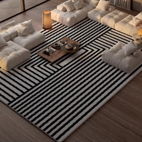 Navak Teppich Französischer einfacher Wohnzimmerteppich Moderner leichter Luxus Plüsch Anti-Rutsch Couchtisch Teppich Home Decor Linien Schlafzimmer Weiche Bodenmatte 러그