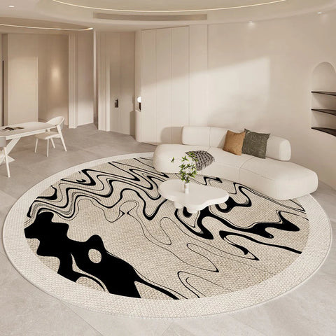 Navak Teppich, luxuriöser Wohnzimmerteppich, rund, beige, minimalistischer Teppich, hochwertige Schlafzimmer-/Arbeitszimmerteppiche, weiche, bequeme Nachttischteppiche, Tapete