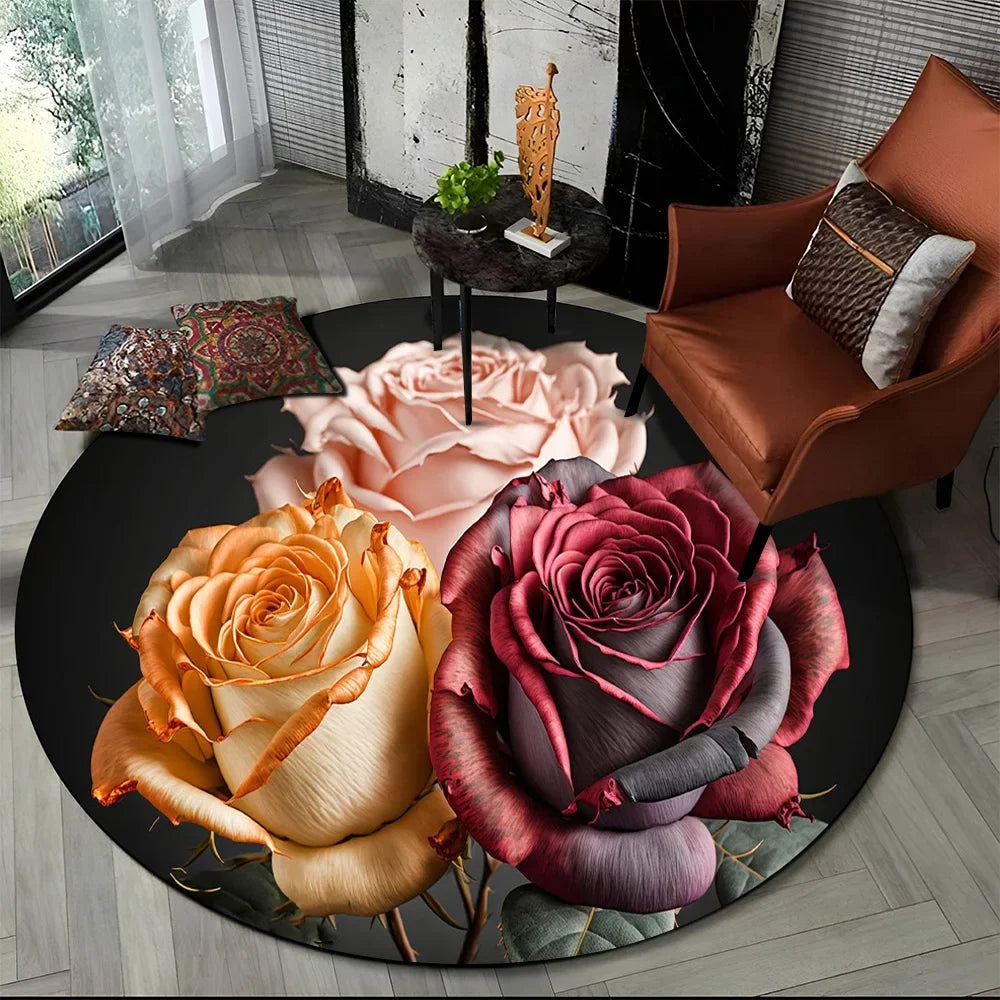 Navak Teppich, 3D, luxuriös, Blumen, Rosen, Gänseblümchen, nordischer runder Teppich für Wohnzimmer, Schlafzimmer, Kinderspielzimmer, Stuhldekoration, Haustierbereich, rutschfeste Matte
