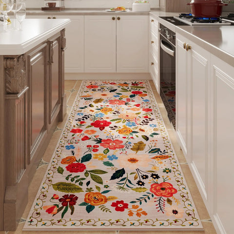 Navak Carpet Exclusive Picks Läuferteppich für Flure und Küchen, rutschfest, maschinenwaschbar, mit Gummirückseite, weiche Blumenteppiche für die Küchendekoration