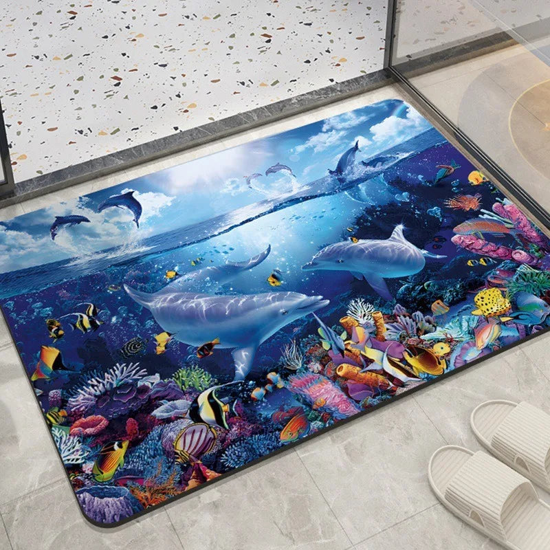 Navak Teppich, Heimdekoration, Schlafzimmer, Wohnzimmer, Eingangsbereich, Eingangsbereich, Bodenmatte, Meerestier-Delfinmuster, Küche, Badezimmer, saugfähiger Teppich