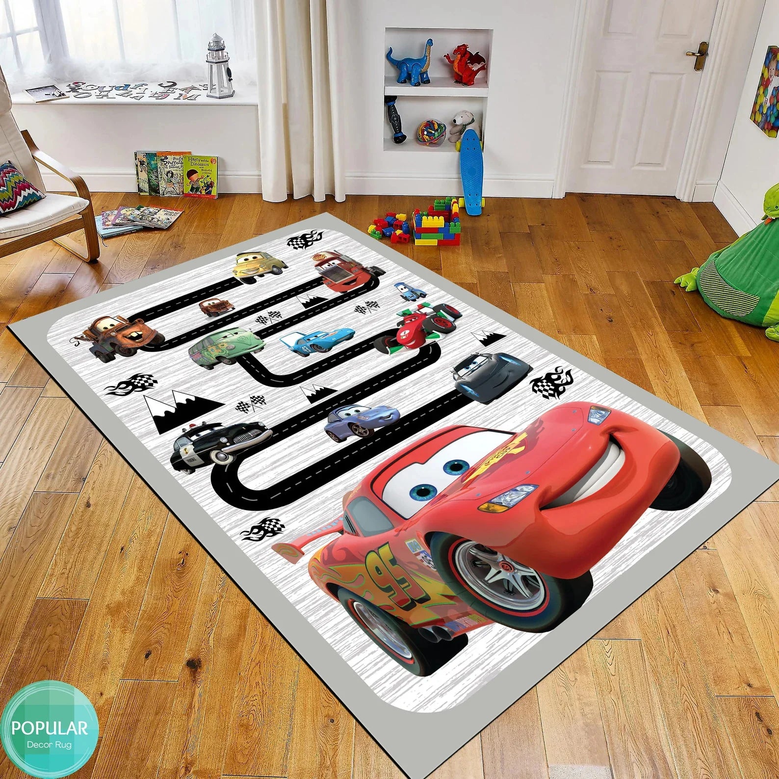 Navak Carpet Daily Picks Autobahn-Auto-Bodenteppich, McQueen-Cartoon-Auto-Teppich für Kinderzimmer-Dekoration, minimalistische Spielmatte für Kinderzimmer, Geschenkideen