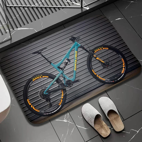Navak Carpet 1 Stück Biker-Fußmatte für drinnen und draußen, rutschfest, Fahrrad-Aufdruck, Heimdekor, Teppich für Küche, Schlafzimmer, Bad, Fußmatten, waschbar, Bodenmatte