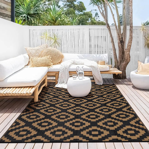 Navak Teppich, Outdoor-Teppich, Kunststoff-Strohteppich, moderner geometrischer wasserdichter Teppich, wendbare Outdoor-Bodenmatte für Terrasse, Veranda, Hinterhof, Picknick, Campi