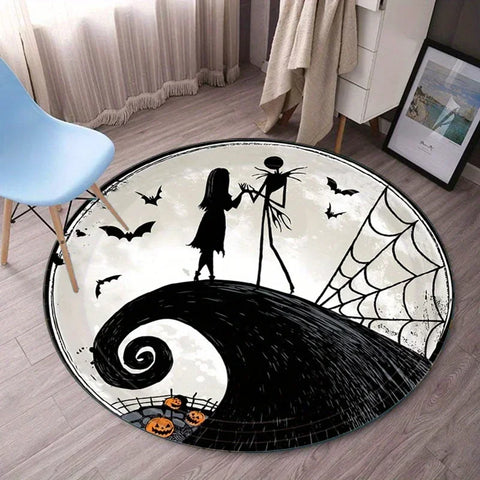 Navak Carpet Daily Picks Disney Nightmare Before Christmas Runder Teppich Fledermäuse Spinnen Boden Wohnzimmer Schlafzimmer Halloween Zimmer Runder Teppich Dekor