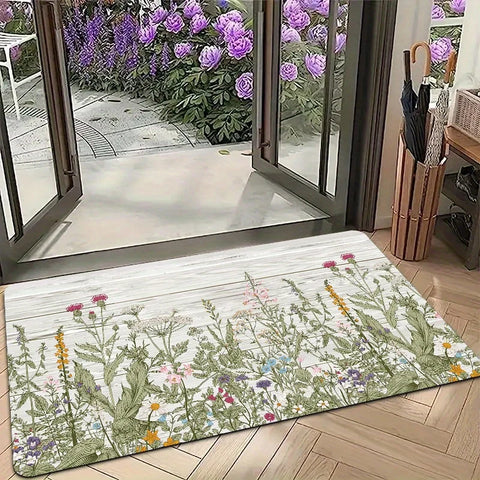 Navak Carpet 1 Pack Doormat, Grass Plant Floral Print Pattern Floor Mat, Polyester Non-slip Floor Mat for Living Room, Laundry Room, Bathroom