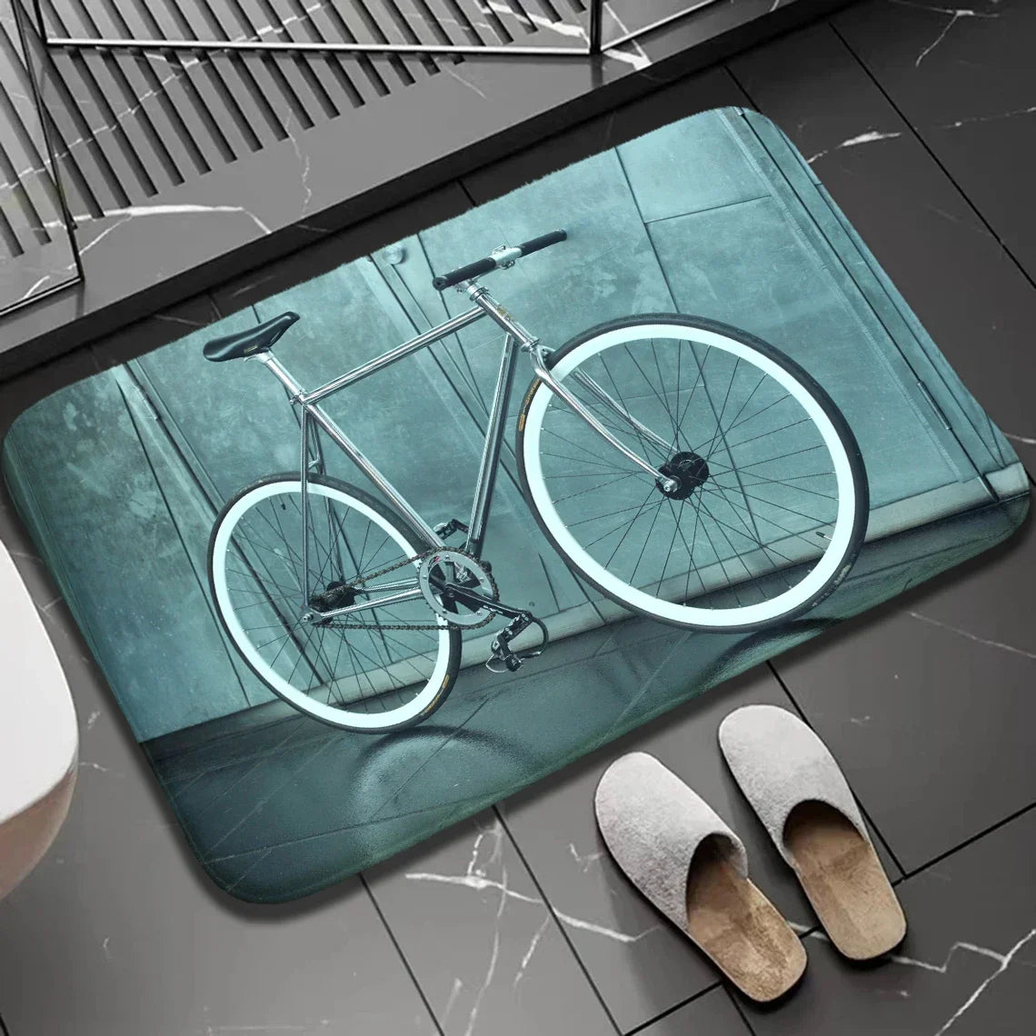 Navak Carpet 1 Stück Biker-Fußmatte für drinnen und draußen, rutschfest, Fahrrad-Aufdruck, Heimdekor, Teppich für Küche, Schlafzimmer, Bad, Fußmatten, waschbar, Bodenmatte