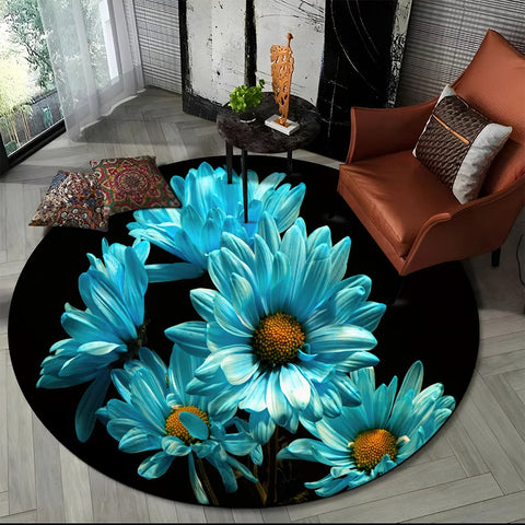 Navak Carpet 3D Luxury Flower Rose Daisy Nordic Round Carpet Rug for Living Room Bedroom Child Playroom Chair Decor,Pet Area Rug Non-slip Mat