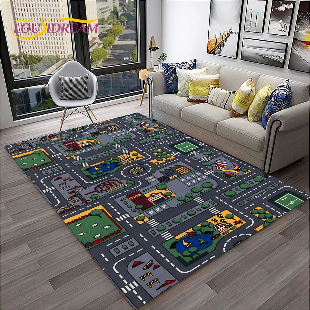 Navak Teppich Kinderspielmatte Verkehrsautobahn Stadt Spielzimmer Teppich Teppich für Zuhause Wohnzimmer Schlafzimmer Fußmatte Dekor, Bereich Teppich rutschfeste Bodenmatte