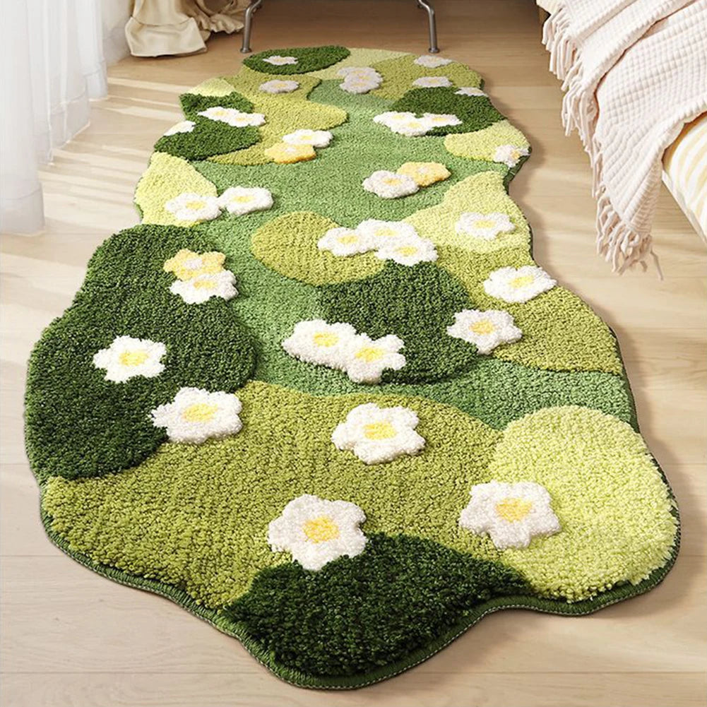 Navak Carpet Nordic 3D Moosteppich Teppich Flauschiger grüner Wald Unregelmäßige Bodenmatte Moosteppich Dreidimensionaler Beflockungs-Schlafzimmerteppich