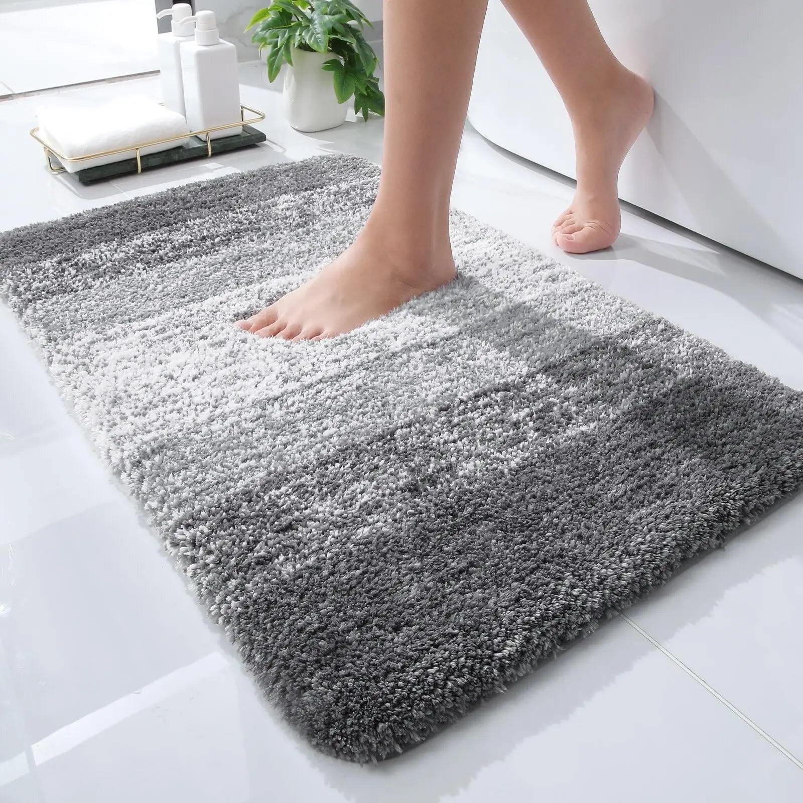 Navak Carpet Kitinjoy Badezimmerteppich, extra weich, saugfähig, Mikrofaser, rutschfest, Plüsch, zottelig, maschinenwaschbar, Badezimmerteppich
