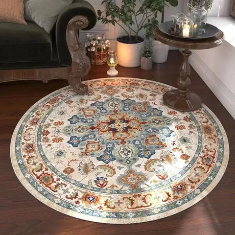Navak Teppich, marokkanischer Blumenteppich, rund, waschbar, für Wohnzimmer und Esszimmer