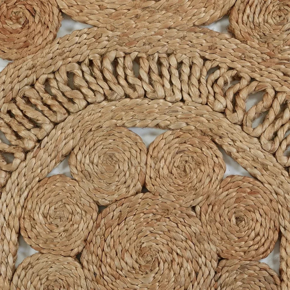 Navak Teppich, natürlicher geflochtener Jute-Teppich, rund, handgefertigt, für den Innenbereich, weich, Bohemian-Stil, geometrisches Design, Heimdekoration, Esszimmer, Schlafzimmer, Wohnzimmer