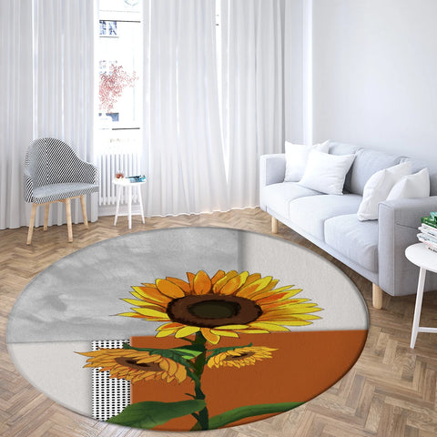Navak Teppich Home Wohnzimmer Schlafzimmer Badezimmer Bodenmatte Druck Dekorativer Teppich Blume und Vogel Runde Pfingstrose Rose