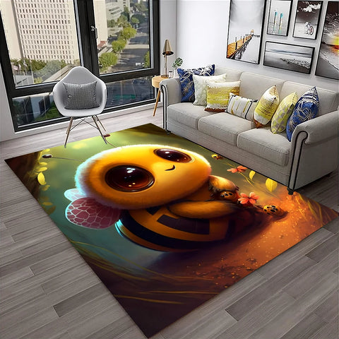 Navak Teppich, süße Biene, Honigbiene, Insekten-Cartoon, 3D-Teppich für Zuhause, Wohnzimmer, Schlafzimmer, Sofa, Fußmatte, Dekor, Kinderbereich, Teppich, rutschfeste Bodenmatte