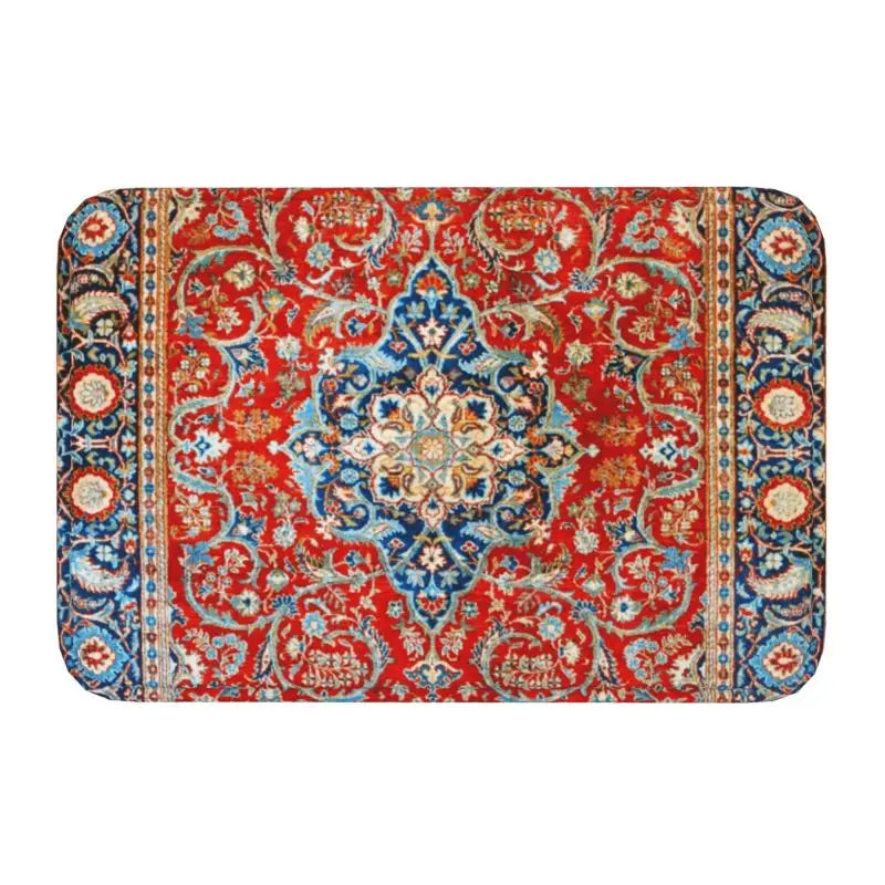 Navak Teppich, blau, antik, persischer Isfahan-Seidenteppich mit Tieren, Eingangsmatte, Stammes-Ethno-Blumenmuster, Badematte, Teppich