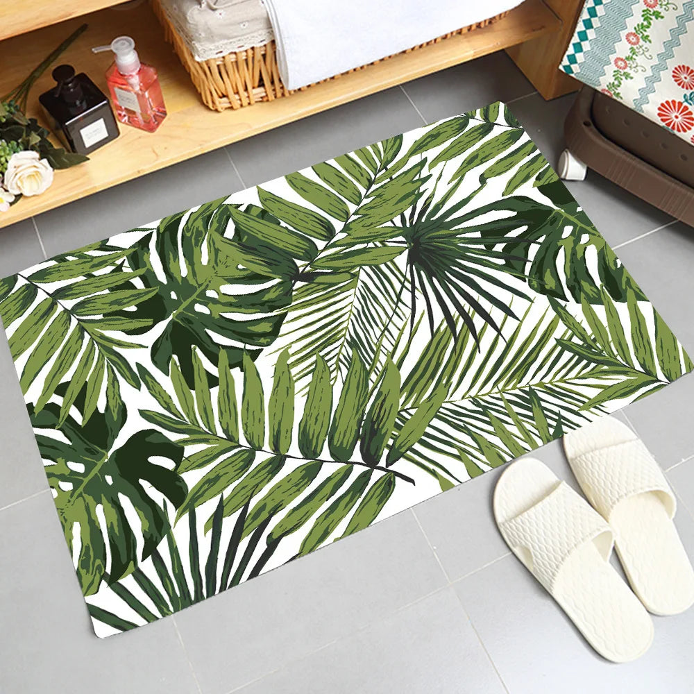 Navak Carpet Weiche, rutschfeste und saugfähige Flanell-Fußmatte mit grünem Pflanzendesign, waschbarer Badezimmer- und Küchenteppich, Heimdekorationsteppich
