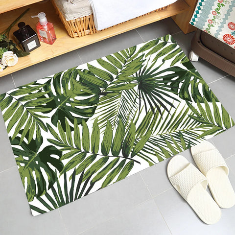 Navak Carpet Weiche, rutschfeste und saugfähige Flanell-Fußmatte mit grünem Pflanzendesign, waschbarer Badezimmer- und Küchenteppich, Heimdekorationsteppich