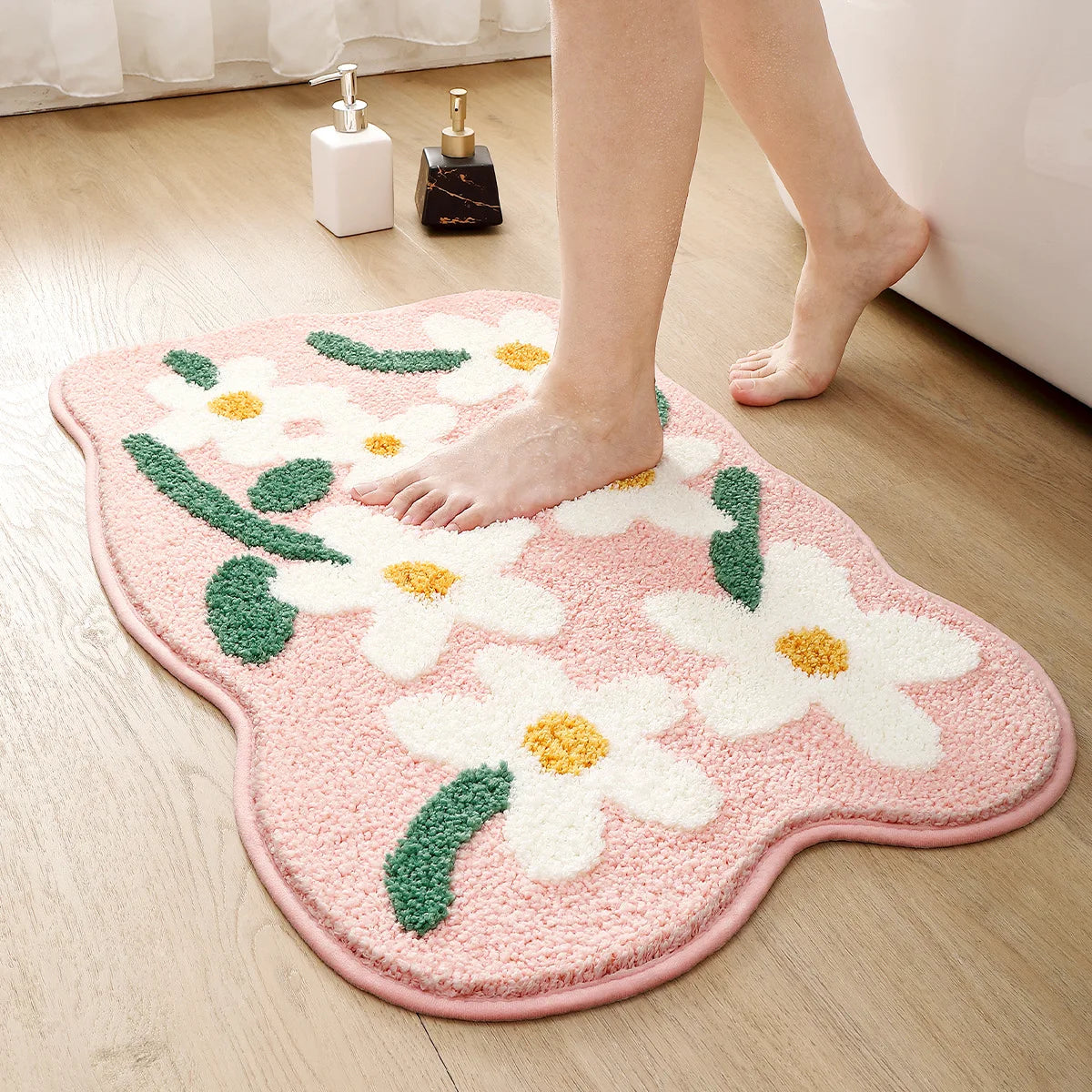 Navak Carpet Exclusive Picks Badezimmerteppich aus Kaschmirimitat, wasserabsorbierend, Tür, Blumenmuster, Heimteppich, Toilettentür, Badezimmer, Anti-Rutsch-Matte, Heimdekoration