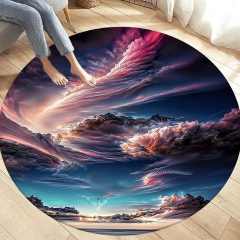 Navak Carpet Crystal Velvet Natural Disaster Runder Teppich, Fantasy Tornado Cloud Print Rutschfeste Bodenmatte für Wohnzimmer, Schlafzimmer, Sofa-Dekor