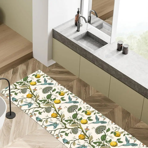 Navak Teppich Zitronenbaum Blumenvogel Küchenmatte Dekor Teppich für Wohnzimmer Rutschfester Flur Balkon Teppiche Schlafzimmer Fußmatte Badefußpolster
