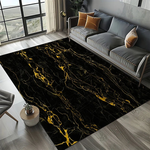 Navak Carpet Eleganter Teppich in Schwarz, Weiß und Gold – Anspruchsvolles marmorähnliches Muster für Wohnzimmer oder Schlafzimmer, rutschfeste moderne Wohndekoration