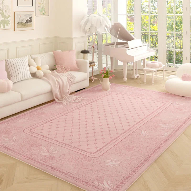 Navak Teppich Wohnzimmerteppich Rosa Blumenteppich Großformatige Heimdekoration Bodenmatte Weiche Plüsch-Raumdekoration Großflächige Teppiche Zotteliges Schlafzimmer