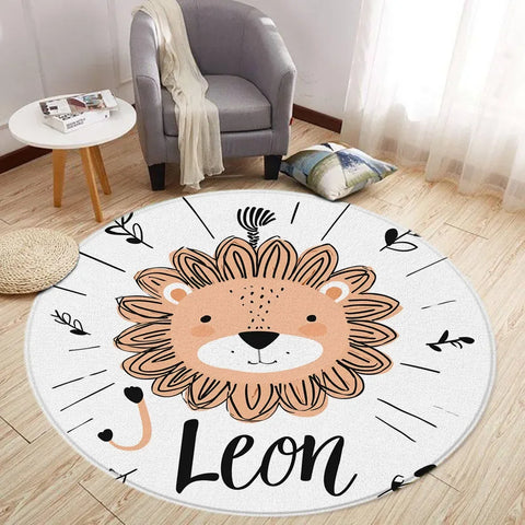 Navak Teppich Cartoon Löwe Liebe Bär Runder Teppich Wohnzimmer Dekoration Kaninchen Bär Waldtiere Schlafzimmer Teppiche Heimmatten Waschbare Freizeitteppiche