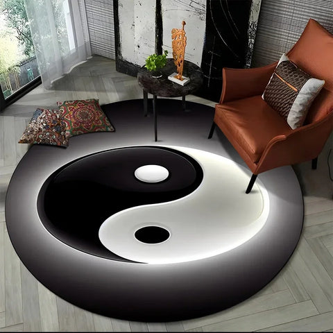Navak Carpet Crystal Velvet Yin Yang Runder Teppich, 3D Tai Chi Druck, rutschfeste Bodenmatte für Wohnzimmer, Schlafzimmer, Heimdekor, Kreisbereichsteppich