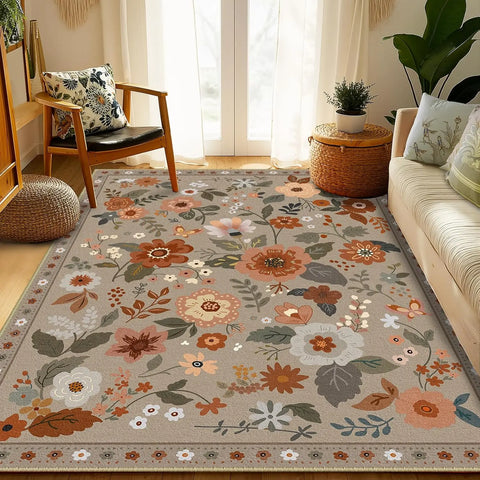 Navak Carpet Crystal Velvet CarpetFloral Area Rug Machine Washable Soft Print Boho Carpet Non Slip Footmat Low Pile Flower Area Rugs for