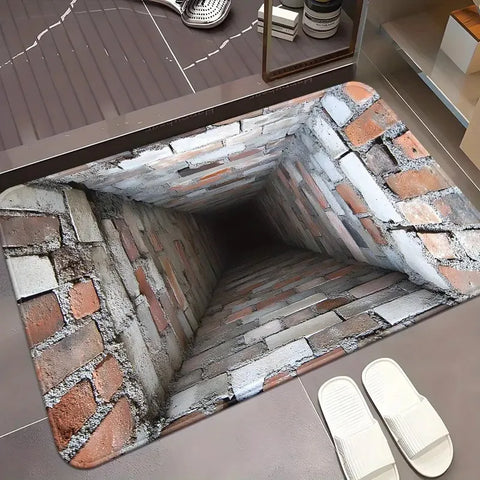 Navak Carpet Front Door Mat Entrance Brick Bottomless Hole Area Rug 3D Trap Optical Visual Illusion Rugs Playroom Floor Carpet Mat