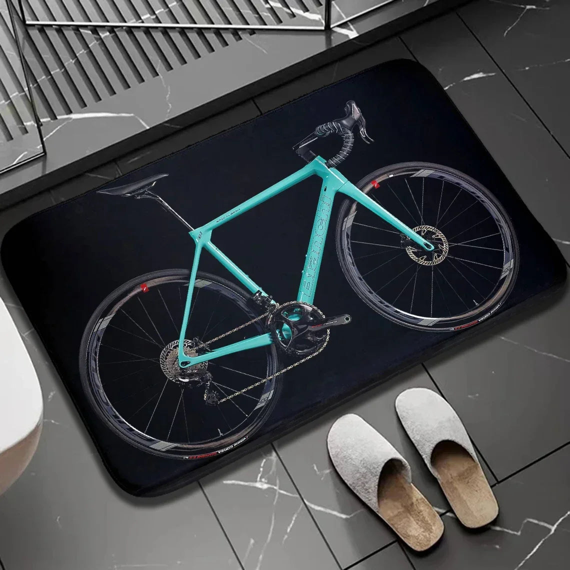 Navak Carpet 1 Stück Biker-Fußmatte für drinnen und draußen, rutschfest, Fahrrad-Aufdruck, Heimdekor, Teppich für Küche, Schlafzimmer, Bad, Fußmatten, waschbar, Bodenmatte