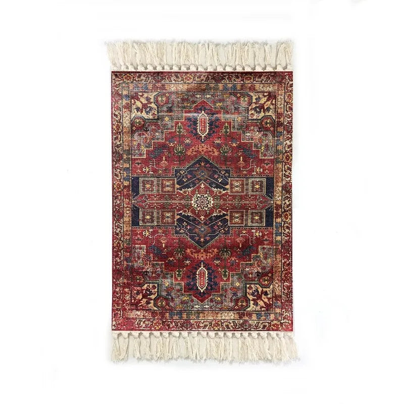 Navak Carpet Vintage American Persian Ethnic Style Red Handmade Knotted Tassel Homestay Polyester Cotton Linen Carpet Floor Mat