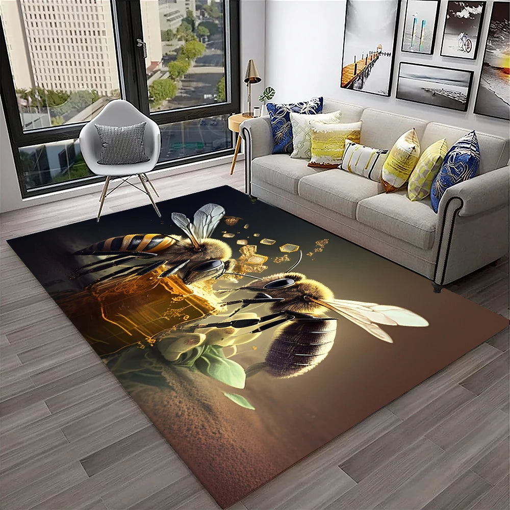 Navak Teppich, süße Biene, Honigbiene, Insekten-Cartoon, 3D-Teppich für Zuhause, Wohnzimmer, Schlafzimmer, Sofa, Fußmatte, Dekor, Kinderbereich, Teppich, rutschfeste Bodenmatte